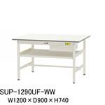 軽量作業台/耐荷重150kg_中間棚付固定式_引き出し付_ワークテーブル150シリーズ_低圧メラミン天板 山金工業