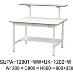 軽量作業台/耐荷重150kg_高さ調整式_架台付_半面棚付_ワークテーブル150シリーズ_低圧メラミン天板 山金工業