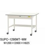 軽量作業台/耐荷重128kg_移動式_ワイド引き出し付_半面棚付_ワークテーブル150シリーズ_低圧メラミン天板 山金工業