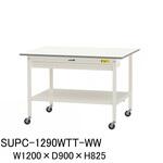 軽量作業台/耐荷重128kg_移動式_ワイド引き出し付_全面棚付_ワークテーブル150シリーズ_低圧メラミン天板 山金工業