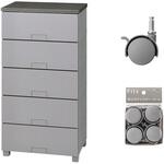 収納家具 フィッツチェスト フルフラット5505 グレー + 差込式キャスター CSP-40 グレー セット TENMA(天馬)