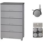 収納家具 フィッツチェスト フルフラット6505 グレー + 差込式キャスター CSP-40 グレー セット TENMA(天馬)