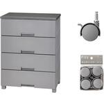 収納家具 フィッツチェスト 6504 グレー + 差込式キャスター CSP-40 グレー セット TENMA(天馬)