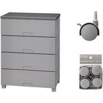 収納家具 フィッツチェスト フルフラット6504 グレー + 差込式キャスター CSP-40 グレー セット TENMA(天馬)