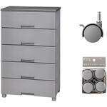 収納家具 フィッツチェスト 6505 グレー + 差込式キャスター CSP-40 グレー セット TENMA(天馬)