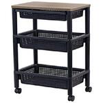 ウッドスタイルワゴン 引き出し付き ブラック 3段 不動技研