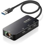 LANアダプター 有線 タイプA Giga USBハブ付 (USB-A×3) USB3.2(Gen1)/3.1(Gen1)/3.0 10/100/1000Mbps エレコム