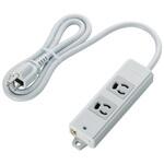 電源タップ 3P 2個口 マグネット付 抜け止め 固定用フック穴付き