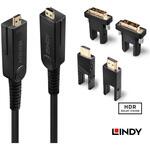 HDMI 2.0 18G 4K@60Hz 光ファイバハイブリッドケーブル、 HDMI to DVI変換コネクタ付 LINDY