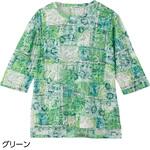 822234 6分袖後ろ長めオパール柄Tシャツ ケアファッション