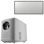 ミラーレスLEDプロジェクター&フック式100インチ簡易スクリーンセット LED PROJECTOR4 SET  ホワイト MS-PJHD04ST-WH エアリア