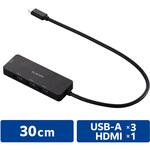 U3H-MH3006BBK USB Type-C ハブ USB3.1 Gen1 USB-A×3 HDMI×1 バスパワー 薄型 【TypeC 機器対応】 ケーブル約30cm エレコム