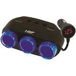 MAX42W 3連セパレートソケット USB Aポート(QC3.0 MAX18W)+Cポート(PD 24W) 電圧監視モニター付き 12V/24V共用 JB(日本ボデーパーツ工業)