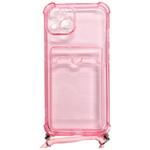 IPH-006PK iPhone 13対応 クリア(ピンク)ケース/ロングストラップ/カードポケット付 ブルー