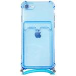 IPH-008BL iPhone SE(Gen 3/2)/8/7/6対応 クリア(ブルー)ケース/ロングストラップ/カードポケット付 ブルー