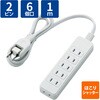 T-ST02-22610WH 電源タップ 延長コード 6個口 2P ほこり防止シャッター 絶縁キャップ付 スイングプラグ コンセント エレコム 02066462