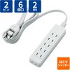 T-ST02-22620WH 電源タップ 延長コード 6個口 2P ほこり防止シャッター 絶縁キャップ付 スイングプラグ コンセント エレコム 02066478