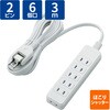 T-ST02-22630WH 電源タップ 延長コード 6個口 2P ほこり防止シャッター 絶縁キャップ付 スイングプラグ コンセント エレコム 02066487