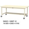 軽量作業台/耐荷重160kg_移動式H740_半面棚板付_スチール天板_ワークテーブル300シリーズ 山金工業