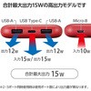 DE-C66-10000RD ���o�C���o�b�e���[ 10000mAh ��e�� ����(Type-C�~1 micro-B�~1) �o��(Type-C�~1 USB-A�~2) �P�[�u���t�� �G���R�� 08766531