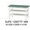 軽量作業台/耐荷重150kg_導電性ゴムマット+アース付き_中間棚付き固定式_全面棚板付き_ワークテーブル150シリーズ 山金工業