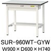 軽量作業台/耐荷重150kg_ワイド引き出し付き固定式_半面棚板付き_RoHS2指令対応塩ビシート天板_ワークテーブル150シリーズ 山金工業