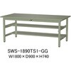 軽量作業台/耐荷重300kg_中間+足元半面棚板付_固定式H740_スチール天板_ワークテーブル300シリーズ 山金工業