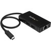 USB Type-C接続3ポートUSB 3.0ハブ 1ポートギガビット有線LANアダプタ搭載 ACアダプタ付属 StarTech.com