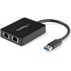 USB有線LANアダプター/デュアルポート/USB-A接続/USB 3.0/10/100/1000Mbps/1x USB-A/各種OS/ブラック/ギガビットイーサネット/ノートパソコン用 RJ45 ネットワーク 変換 コンバーター StarTech.com