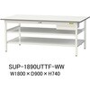 軽量作業台/耐荷重150kg_引き出し付_中間棚付固定式H740_全面棚板付_ワークテーブル150シリーズ 山金工業