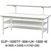 軽量作業台/耐荷重150kg_架台付_中間棚付固定式H740_半面棚板付_ワークテーブル150シリーズ 山金工業