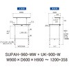 SUPAH-960-WW+UK-900-W 軽量作業台/耐荷重150kg_高さ調整式_架台付_ワークテーブル150シリーズ_低圧メラミン天板 山金工業 49229207