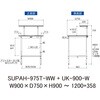 SUPAH-975T-WW+UK-900-W 軽量作業台/耐荷重150kg_高さ調整式_架台付_半面棚付_ワークテーブル150シリーズ_低圧メラミン天板 山金工業 49229855