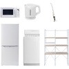 106L/6DKZCW6テンW 家電セット 寮 オフィス 事務所 新生活家電 6点セット (6kg洗濯機 106L冷蔵庫 電子レンジ 電気ケトル スティッククリーナー 家電収納ラック) YAMAZEN(山善) 64609416