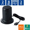 TT-U01-0820BK 電源タップ タワー型 2m 2P 8個口 USB付 (コンセント×8 USB A×5) ほこり防止シャッター 雷ガード エレコム 65770478
