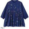 822238-11 822238 7分袖花柄刺繍前開きブラウスブルーM ケアファッション 75145975