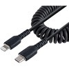 高耐久Lightning - USB-Cケーブル コイル(伸縮)型/ブラック/アラミド繊維補強/MFi認証/iPhone充電ケーブル/タイプC - Apple (アップル)充電 ライトニング カールコード StarTech.com