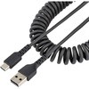 高耐久USB-A - USB-Cケーブル/コイル(伸縮)型/アラミド繊維補強/オス-オス/USB2.0 A - USB Type C ケーブル/タイプC 充電 カールコード StarTech.com