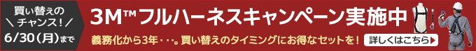 3M™フルハーネスキャンペーン実施中　義務化から3年・・・。買い替えのタイミングにお得なセットを！ 6/30（月）まで 詳しくはこちら