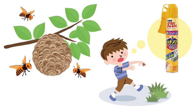 ハチの巣と殺虫スプレー