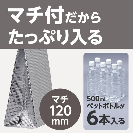 マチ付だからたっぷり入る（マチ120ｍｍ）500mLペットボトルが6本入る