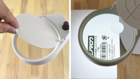 片手で開けられるカバー付きです。拡大鏡の倍率は全体が3倍率、小さな丸になっている部分が10倍率です。