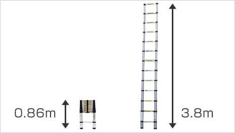 伸縮はしご スローダウンタイプ アルミ モノタロウ 全長3.8m - 【通販モノタロウ】