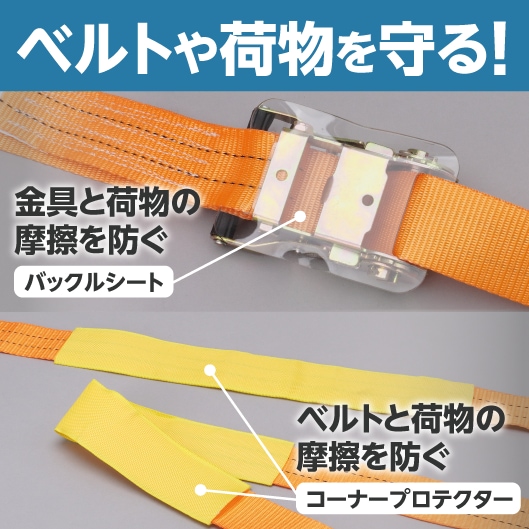 ベルトや荷物を守る！金具と荷物の摩擦を防ぐバックルシート。ベルトと荷物の摩擦を防ぐコーナープロテクター