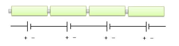 図2:6V用電池ホルダーの直列接続と回路記号
