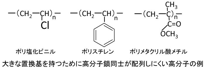 大きな置換基を持つために高分子鎖同士が配列しにくい高分子の例